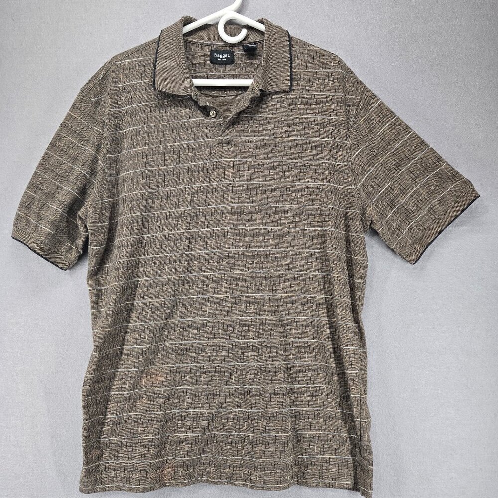 Haggar Brown Striped Short Sleeve Polo Shirt, Men's Size XL